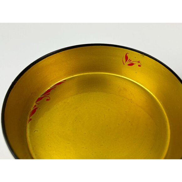 Russian Black Lacquer Round Powder Trinket Box Gold Hand Painted Vanity VTG READ - Picture 13 of 16